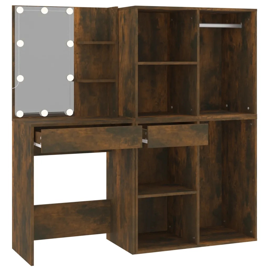 Toeletta con LED e Armadietti Rovere Fumo in Legno Multistrato