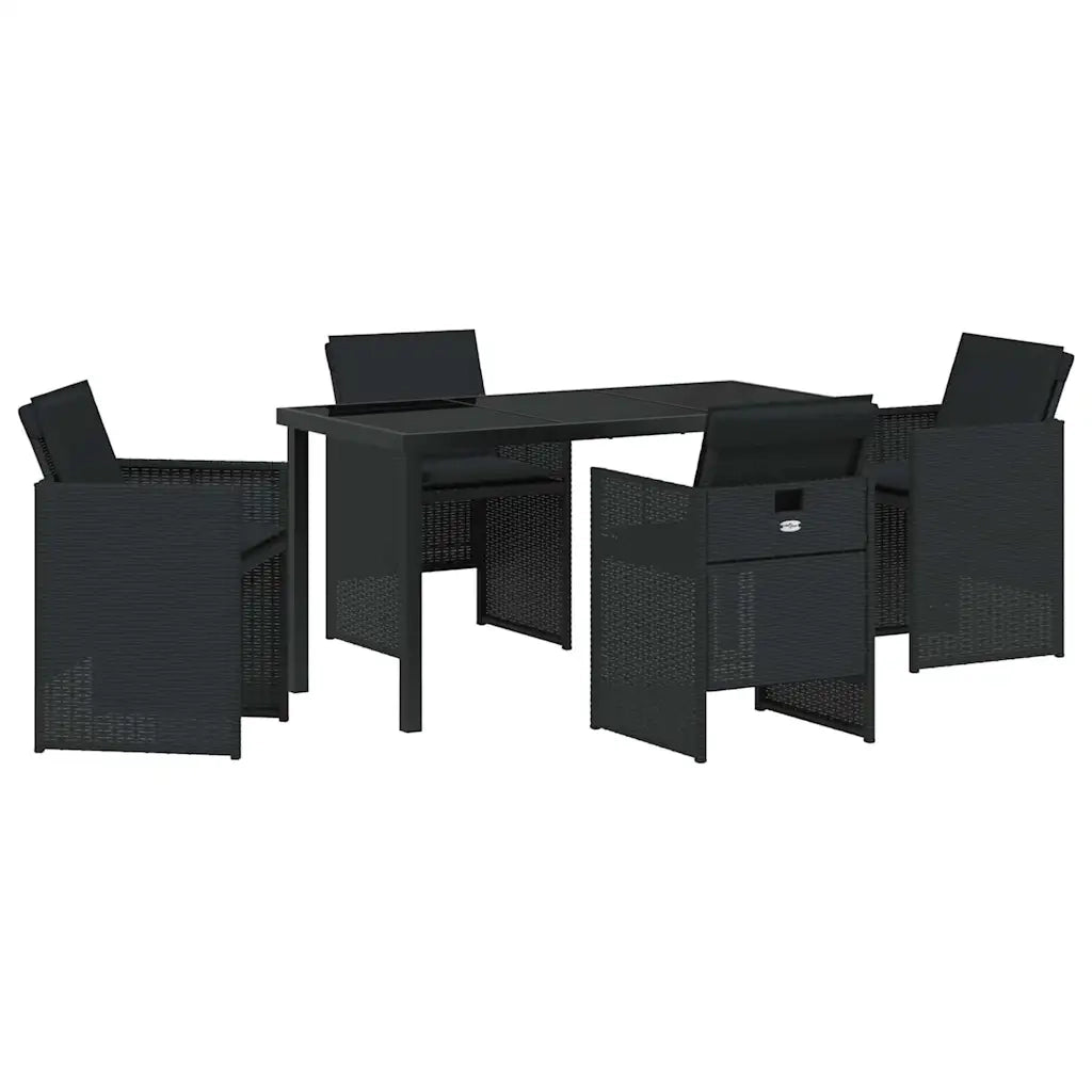 Set da Pranzo per Giardino con cuscino 5 pcs Nero polyrattan