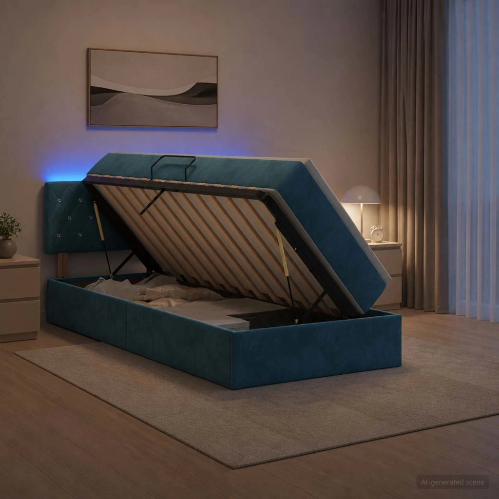 Letto con contenitore LED e materasso Blu Scuro 100 x 200 cm 3459172