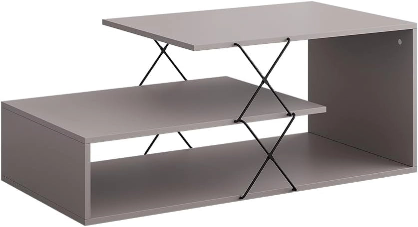 Tavolino da salotto Nario, Bianco, 100 x 50 cm, con ulteriore ripiano per la conservazione di riviste
