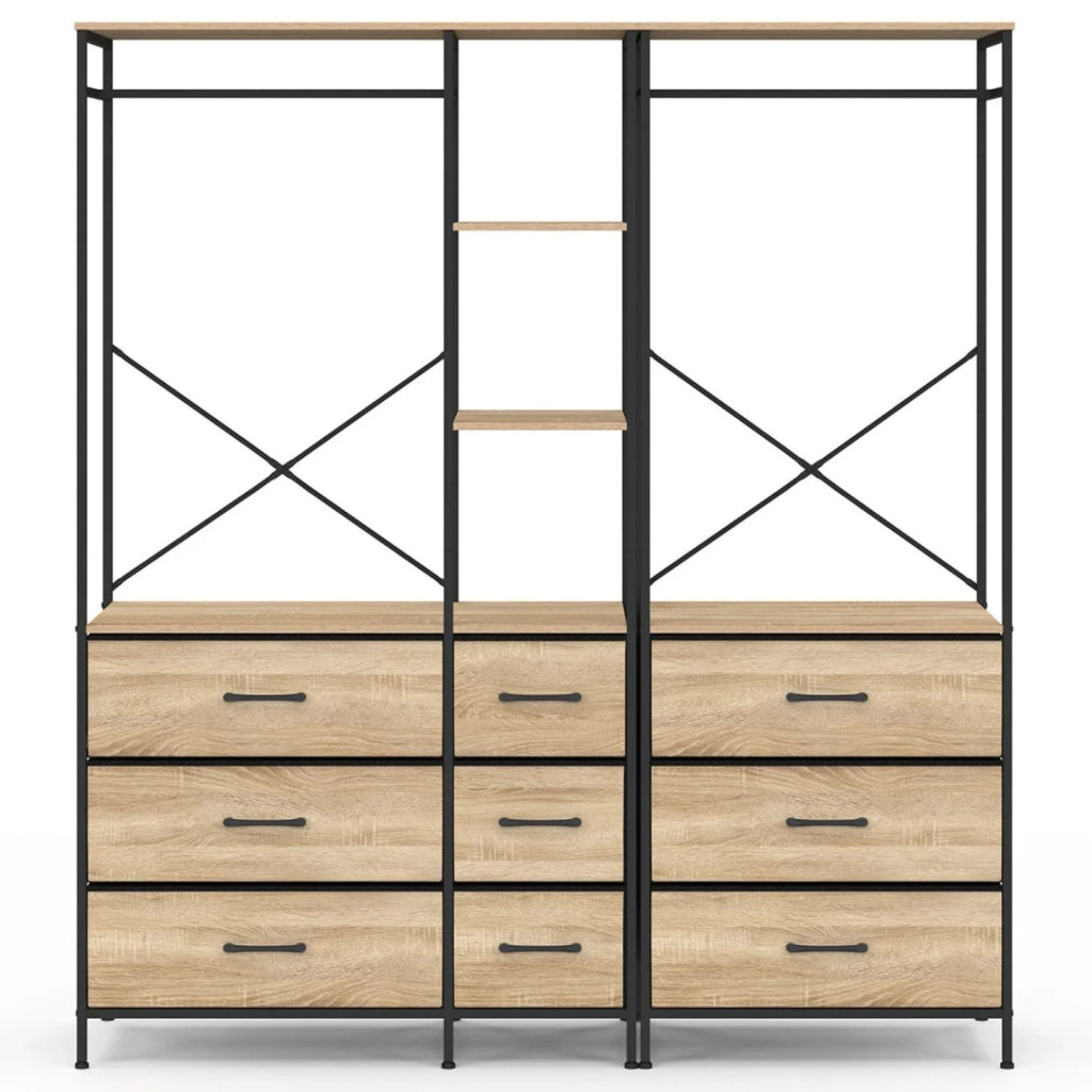 IDMarket - Armadio componibile UTAH XXL L. 150 cm con 3 ripiani e 9 contenitori in legno e tessuto nero