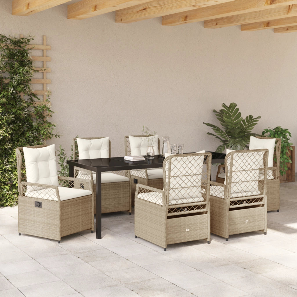 Set di Mobili da Giardino 7 Pezzi Beige Rattan Polimerico