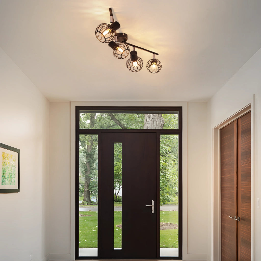 ZMH Faretto da soffitto 4 Luci Nero E14 Metall Orientabile Moderni per Soggiorno Cucina Corridoio Senza Lampadina