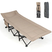 Lettino da campeggio pieghevole con comodo cuscino 188 x 68,5 x 48,5 cm facile da usare e dal design ergonomico lino color caffè 20_0020761