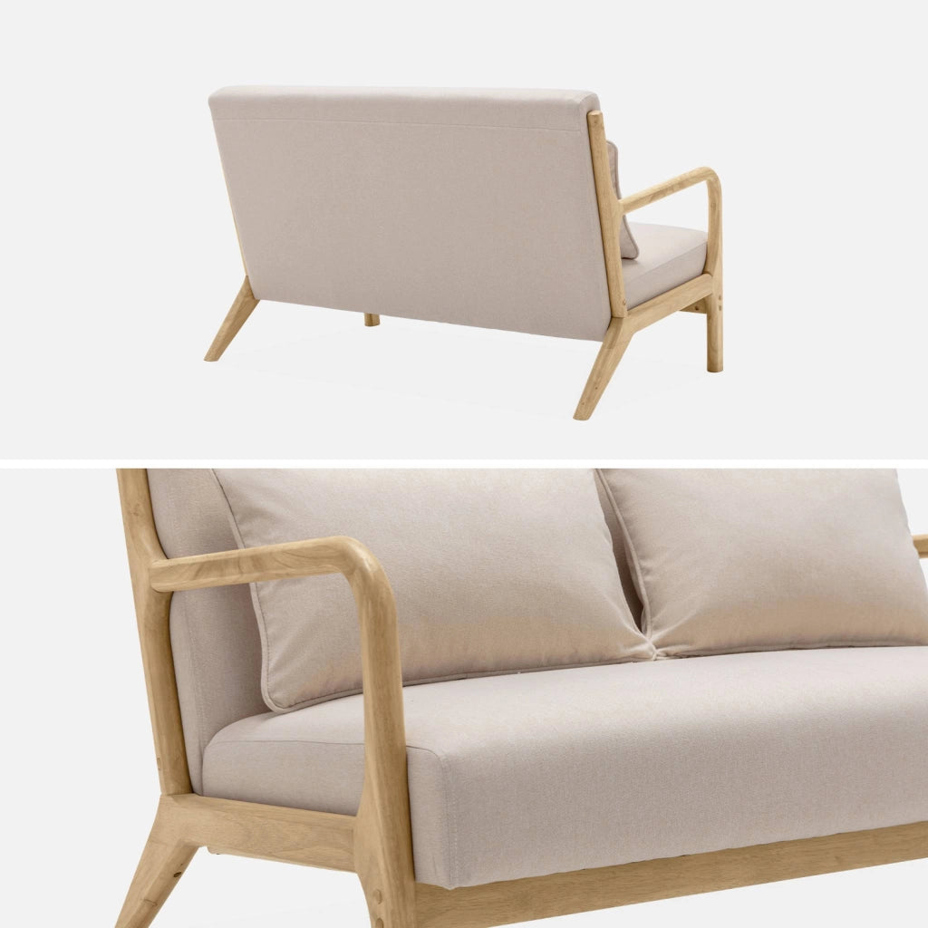Panca stile scandinavo in legno e tessuto, 2 posti, beige
