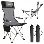 Sedia Pieghevole con Poggiapiedi e Portabevande ¨C zephmum ¨C 125x48x90 cm Grigio