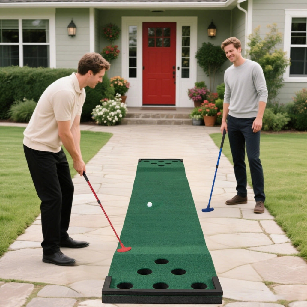 Set di gioco golf pong con tappetino per putt con 2 mazze regolabili, Set di gioco golf per interni ed esterni Verde