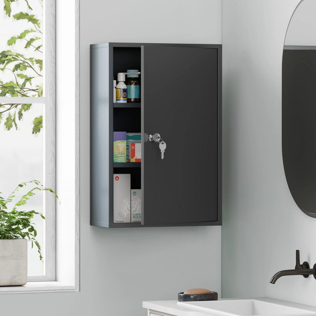 Armadietto da Bagno con 3 Ripiani e 2 Chiavi ¨C Zephmum ¨C Grigio 40x18x60 cm