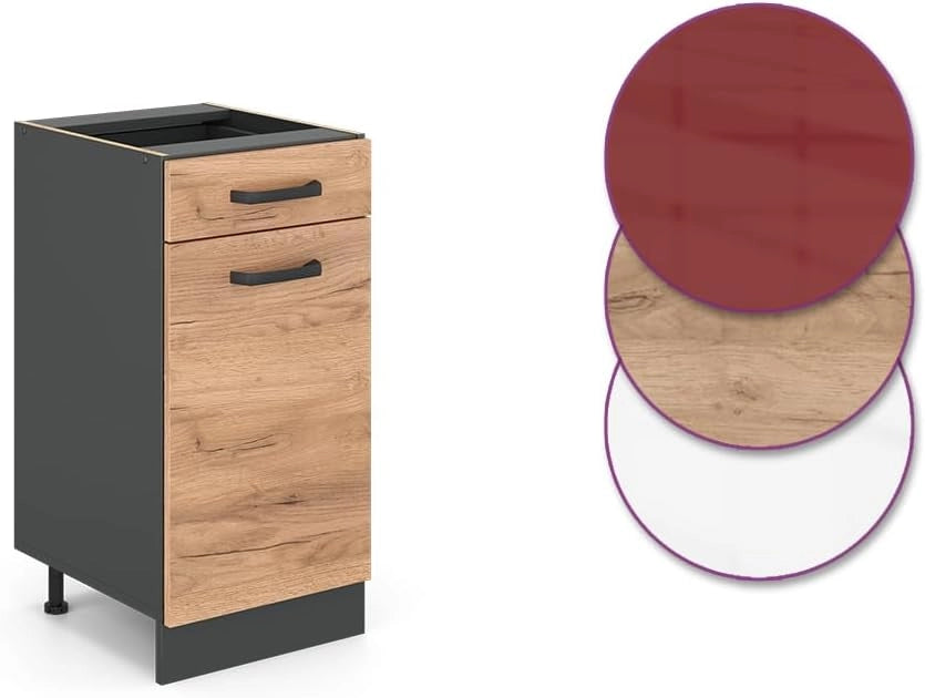 mobiletto base per cucina R-line, Quercia dorata/Antracite, 40 cm senza piano di lavoro