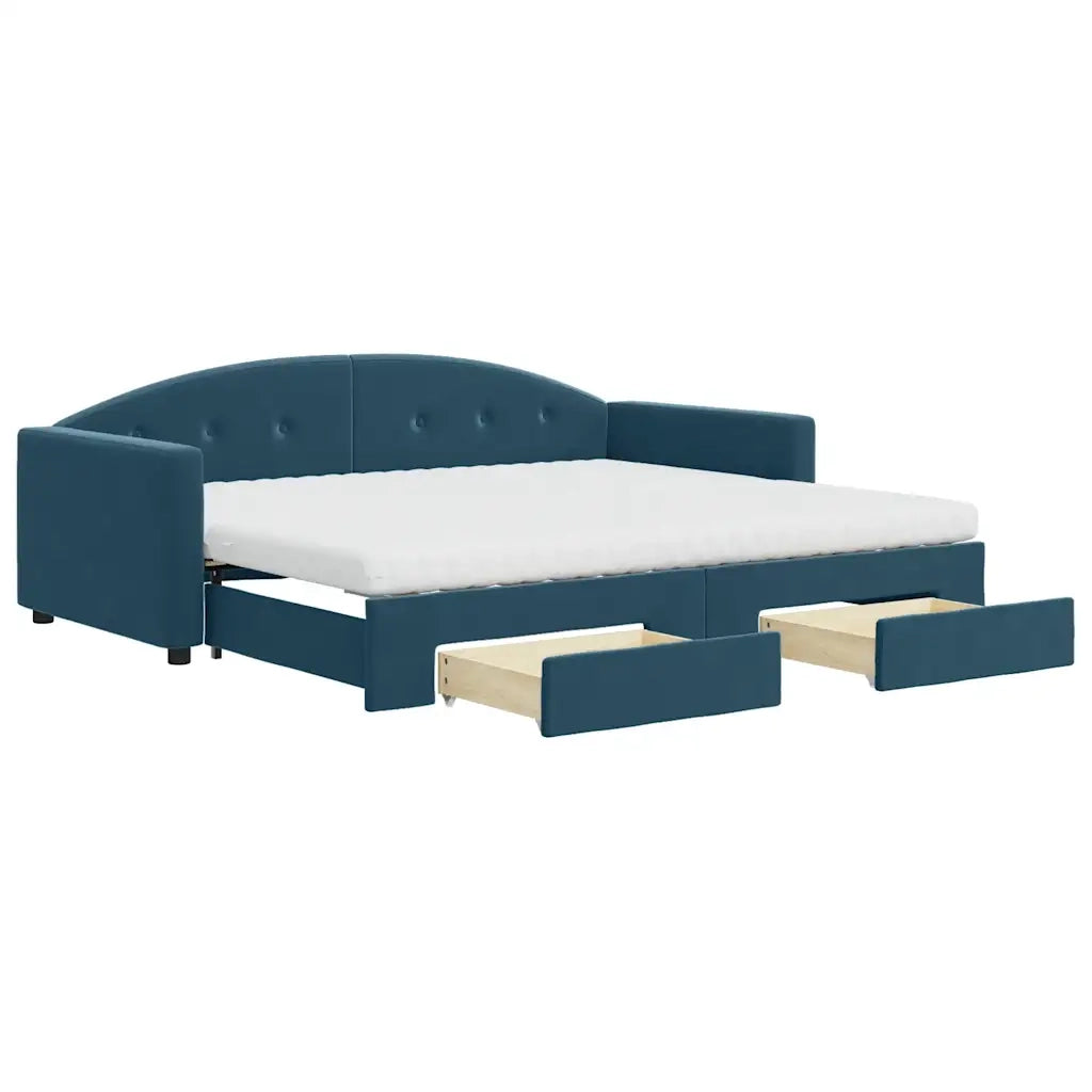 Divano Letto Estraibile con Cassetti Blu 90x200 cm in Velluto 3197372