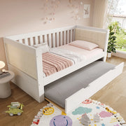 Daybed con letto estraibile 90 × 190 cm, schienale a tre lati, senza materasso, in legno, bianco