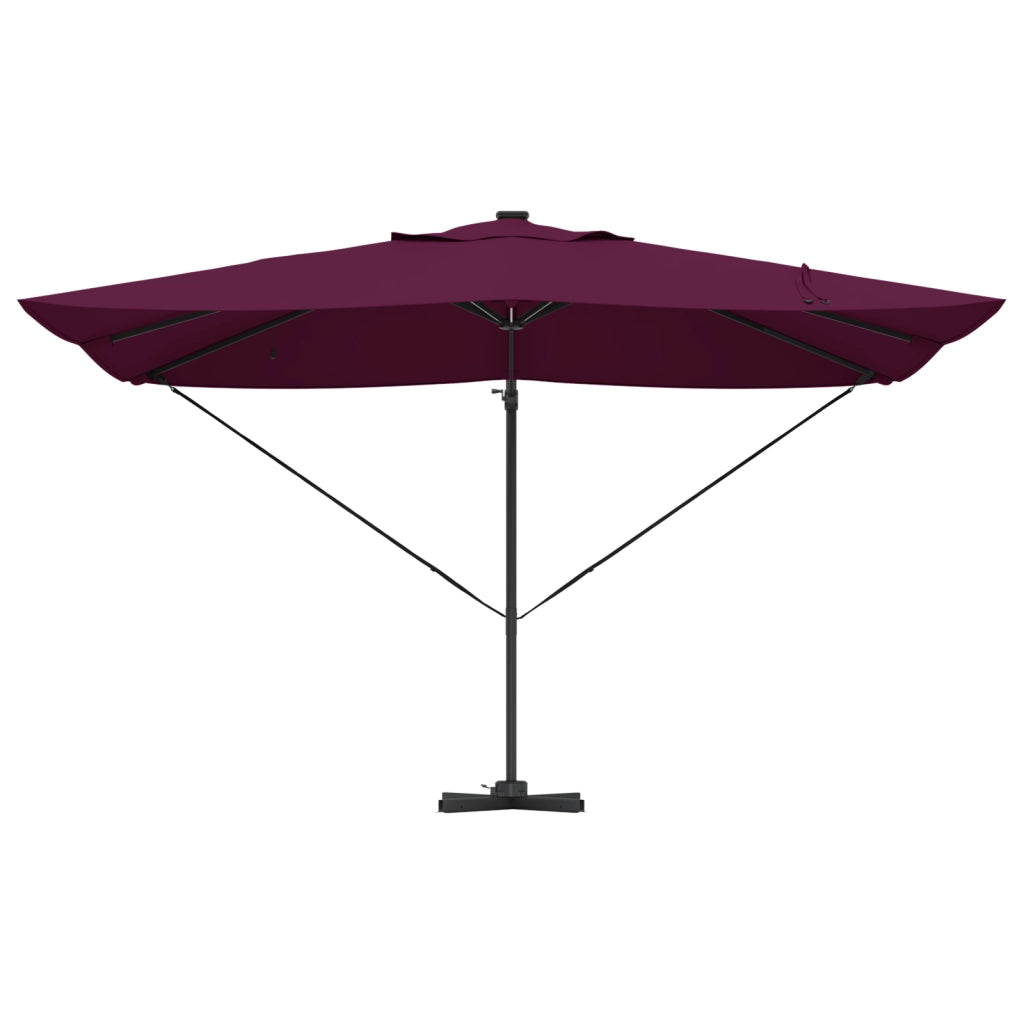 Ombrellone a Sbalzo Roma con LED Rosso Bordeaux 352x251x265 cm Alluminio