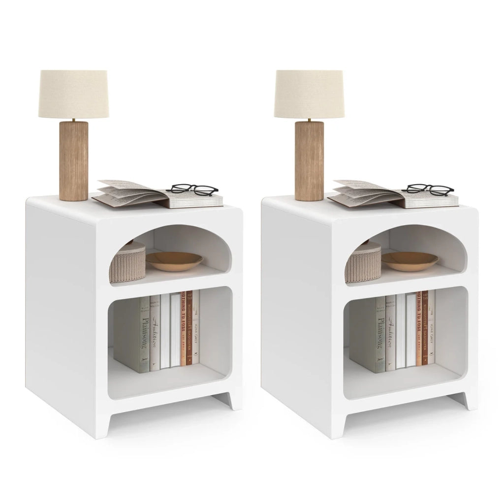IDMarket - Set di 2 comodini organici ALESIA, legno bianco, 2 nicchie