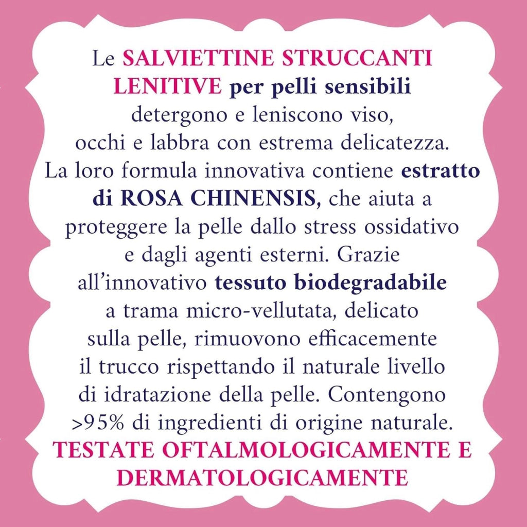 ACQUA ALLE ROSE SALVIETTINE STRUCCANTI LENITIVE PER PELLI SENSIBILI CON ESTRATTO DI ROSA CHINENSIS VISO OCCHI E LABBRA 20 PZ