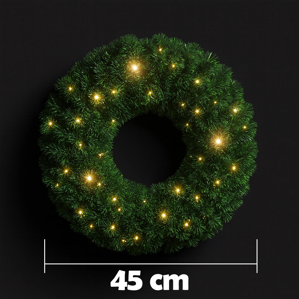 Corona Ghirlanda Natalizia Verde 45 cm con 40 LED Bianco Caldo per Addobbi