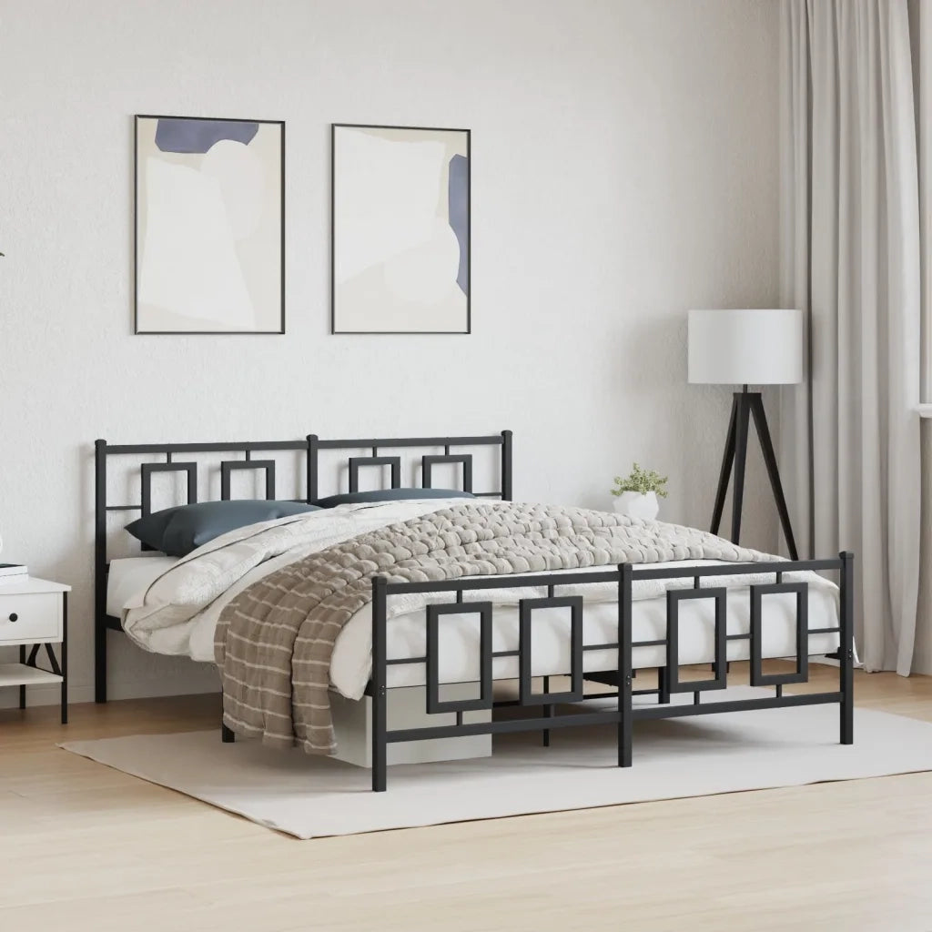Giroletto con Testiera e Pediera Metallo Nero 150x200 cm 374261