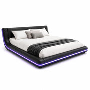 Letto basso 140x200 cm in PU e MDF con LED ambientale, nero