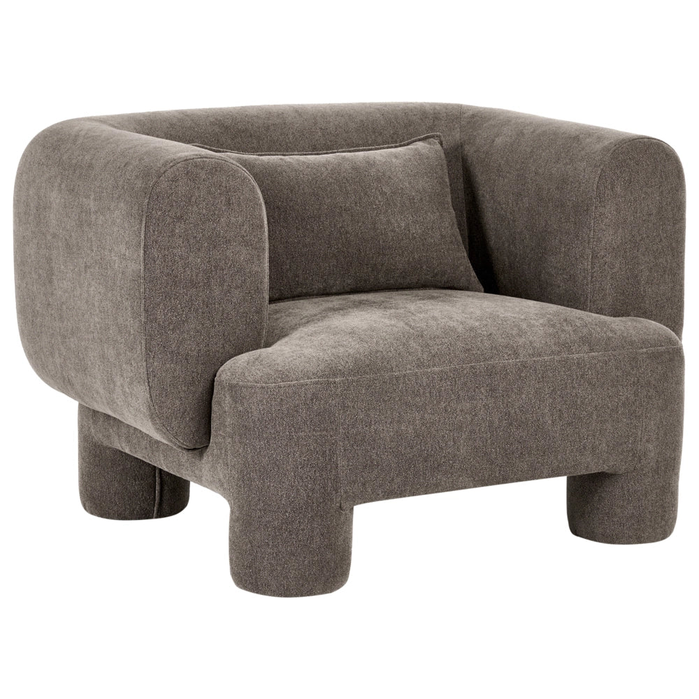 Set da salotto Divano a 3 posti in tessuto marrone morbido e sinuoso Poltrona Loveseat Pouf Stile retrò minimalista