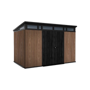 Casetta da giardino in resina effetto legno EVOTECH+ 342x218 cm - pavimento e doppia porta - carico neve 150 kg/m² – Pent 11x7 Signature Venetian - Keter