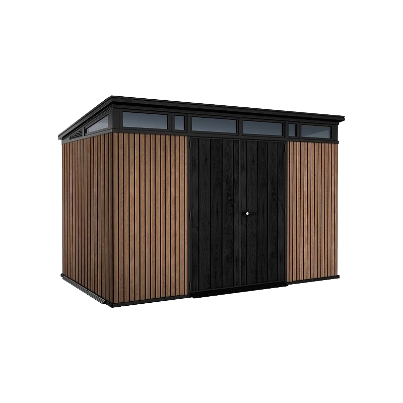 Casetta da giardino in resina effetto legno EVOTECH+ 342x218 cm - pavimento e doppia porta - carico neve 150 kg/m² – Pent 11x7 Signature Venetian - Keter