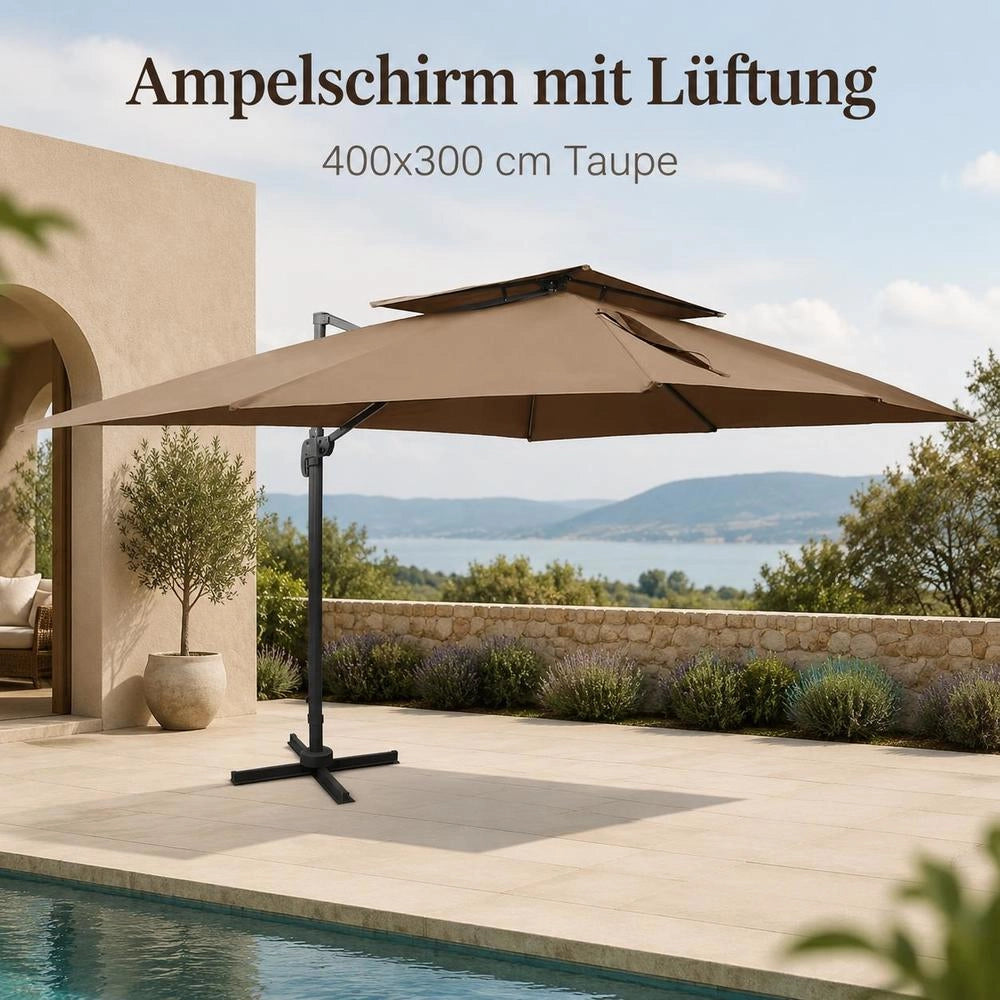 Parasol With Ventilation 400x300 Cm Taupe