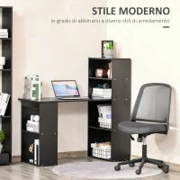 Scrivania PC in Legno con 6 Ripiani Portaoggetti Laterali, 120x55x120 cm, Nero