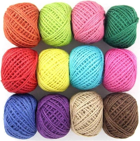 Trecce di Juta Naturale - Filo per Decorazione di Giardino - Filo per Fiori - Materiale per DIY - Arte e Artigianato - Raccolta e Riciclo di Giardino - 2mm 25m - 12 pezzi