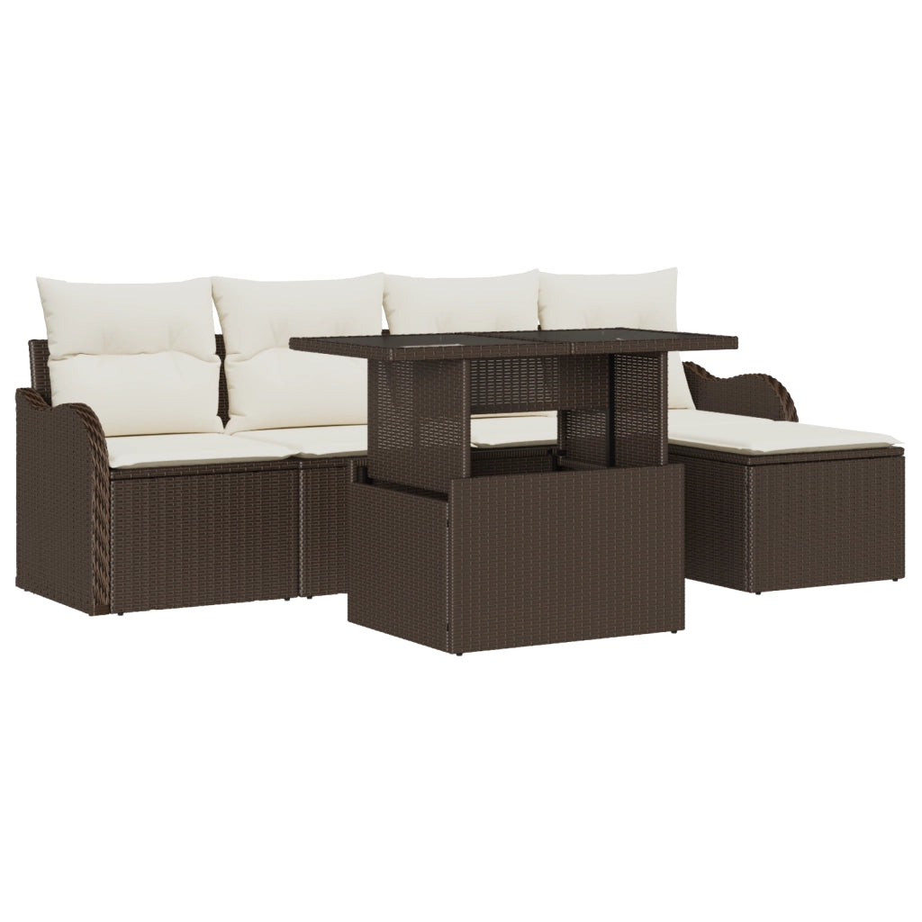 Set Divani da Giardino  in 6 Pezzi con Cuscini Marrone Polirattan