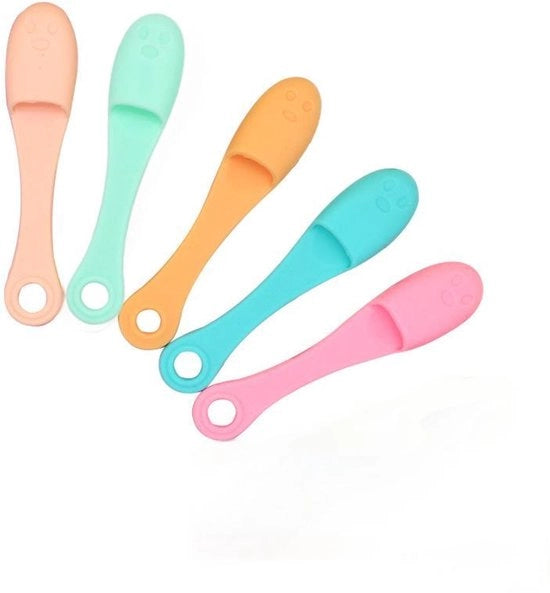 Set di 5 spazzole per denti in silicone per animali domestici, spazzola per denti colorata, strumento per la cura della bocca per animali domestici, idoneo per piccoli animali domestici (23*106mm)