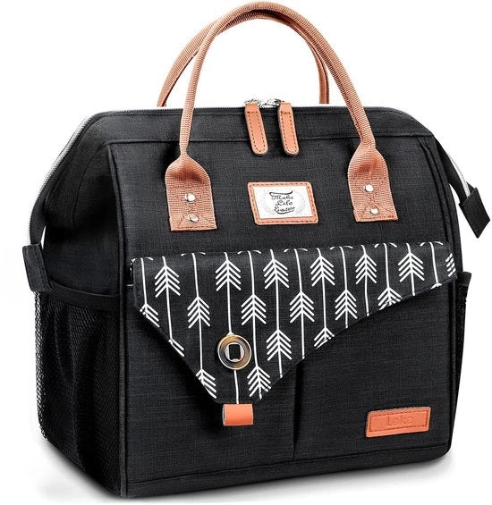 Borsa Isolante per Picnic 10L Borsa Picnic Piccola Borsa Isolante per Alimenti da Portare in Viaggio, al Lavoro, al Picnic, all'Aperto (Nero-01)