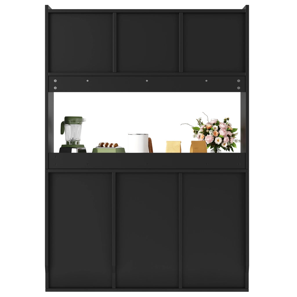 OKWISH Madia Alta Vetrina con Ante Scorrevoli in Vetro e Ripiani Regolabili, LED, per Cucina, Nero, 120×35×167 cm