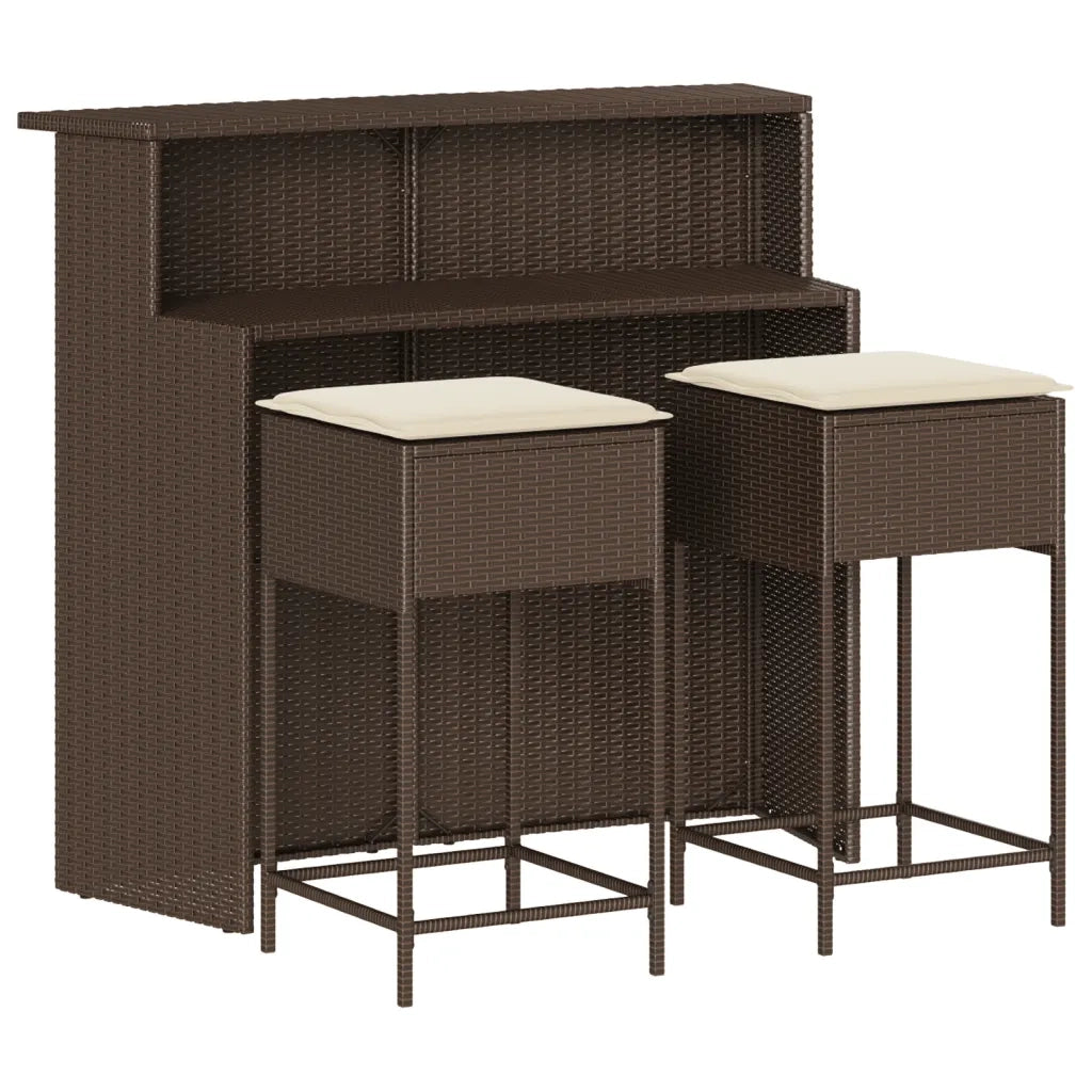 Set Bar da Giardino 3 pz | Set Salotto da Giardino con Cuscini in Polyrattan Marrone