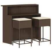 Set Bar da Giardino 3 pz | Set Salotto da Giardino con Cuscini in Polyrattan Marrone