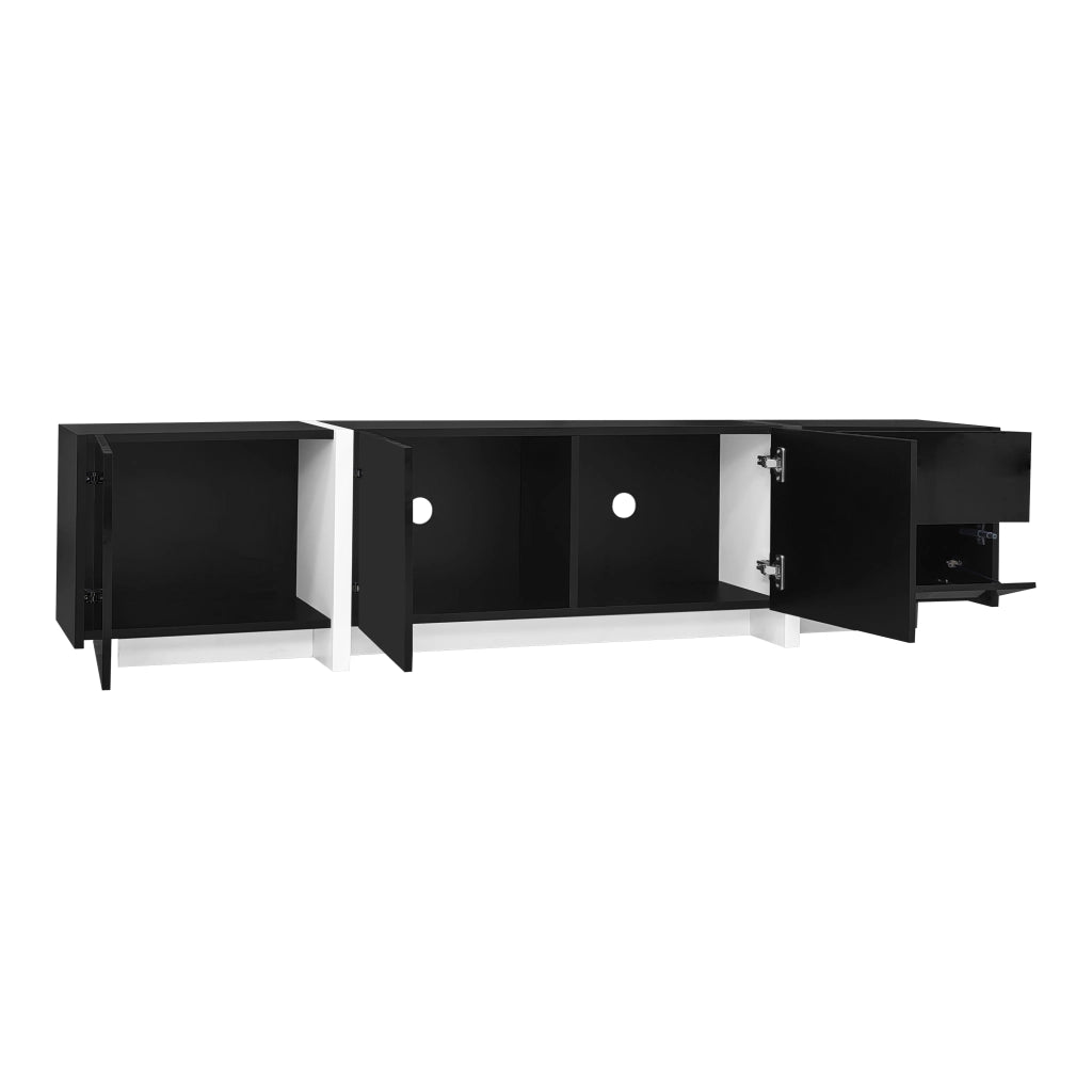 Mobile TV con 3 Ante; 1 Cassetto e 1 Anta a Ribalta con LED; Frontali Lucidi; in Truciolare; 170??30??39 cm; Nero Bianco