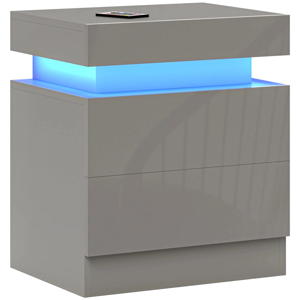 Comodino con Luci LED e 2 Cassetti ¨C zephmum ¨C Grigio 45x35x52 cm