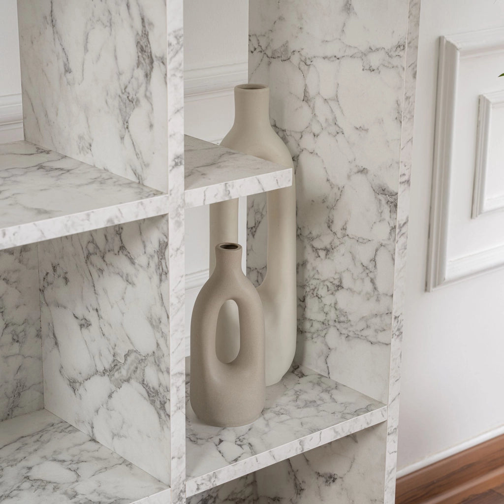 Libreria in legno "Manco" - 122 x 25 x 188 cm - Bianco marmorizzato