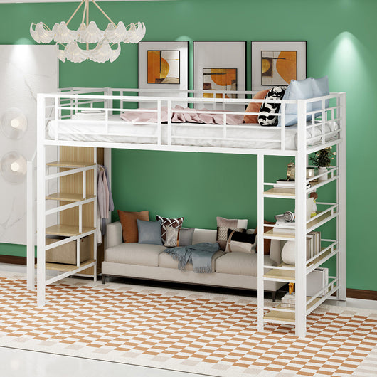 Lit enfant 140x200 cm con ripiano di sicurezza, contenitore e piccolo armadio - Xylo - Bianco