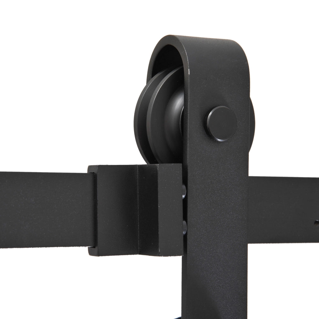EasyComfort 200cm Binario per Porta Scorrevole Kit Accessori con Binario e Rulli Tappi in Stile Rustico Portata 90kg Acciaio al Carbone Nero