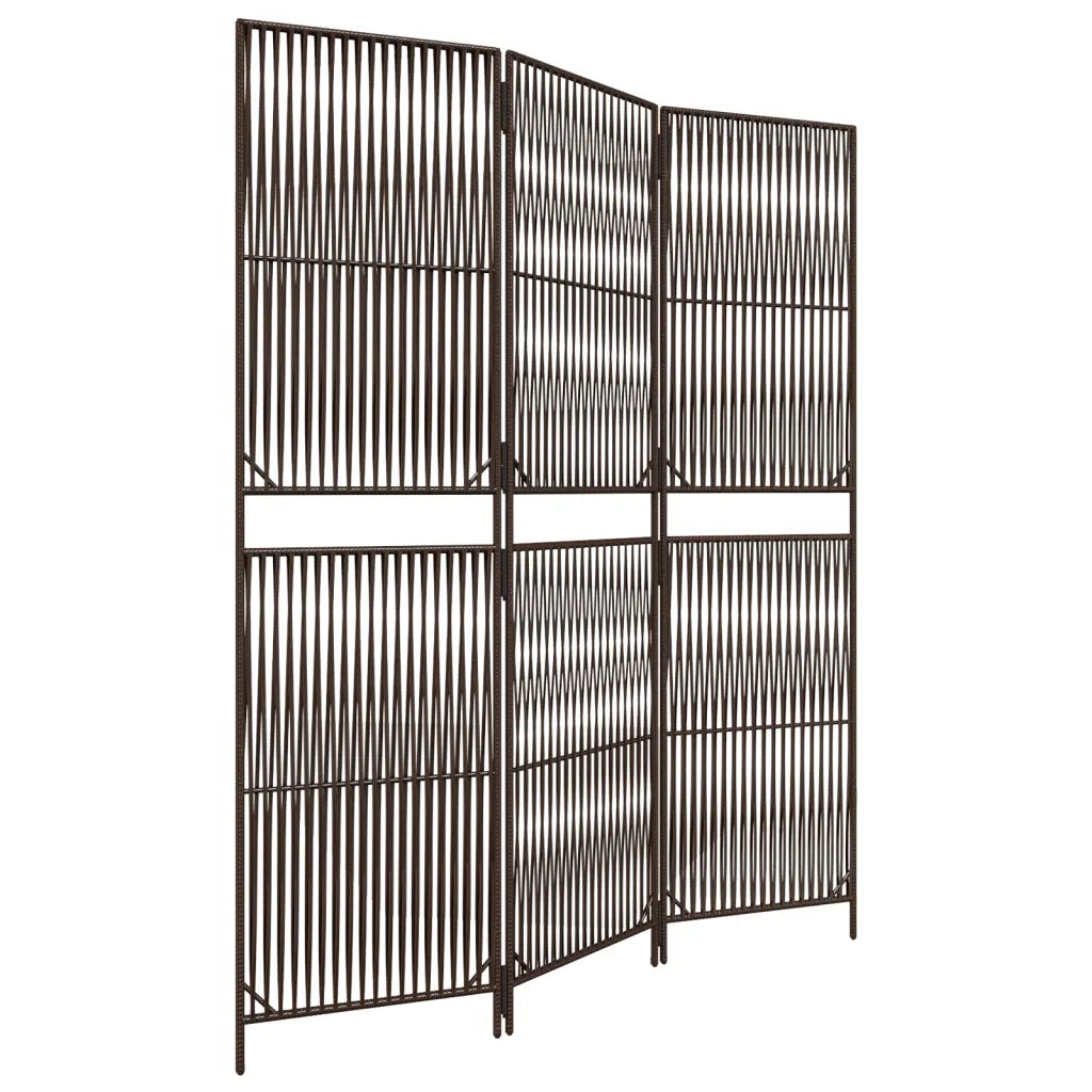 Divisorio per Ambienti | Divider per stanze | Paravento a 3 Pannelli Marrone in Polyrattan