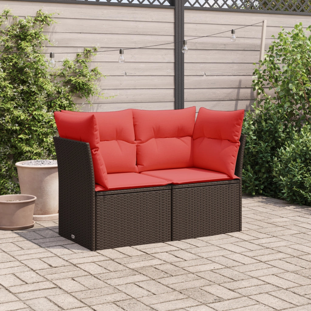 Divano da giardino con cuscini a 2 posti marrone in polyrattan