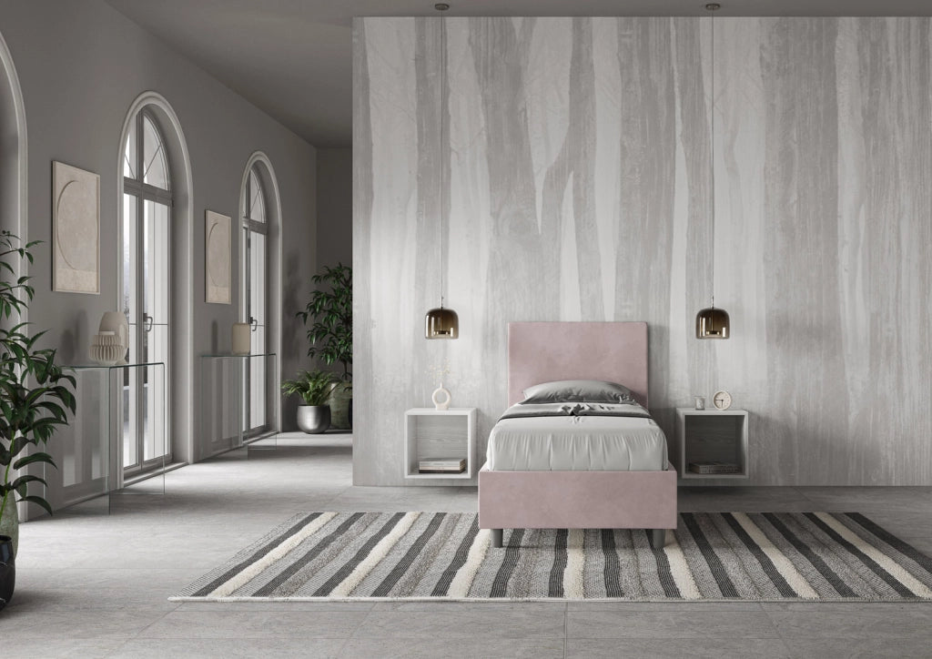 BS COM Letto singolo con rete imbottito 90x210 microfibra glicine