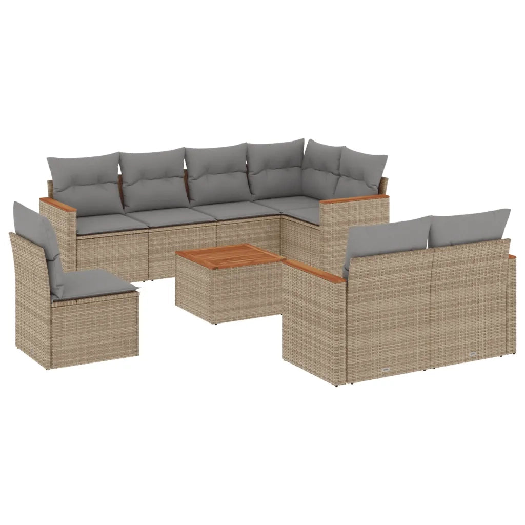 Set Divano da Giardino 9 pz con Cuscini Beige in Polyrattan 3258573