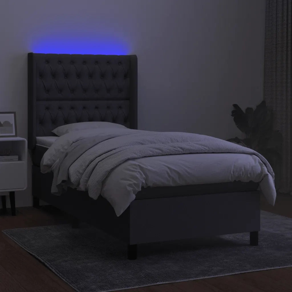Letto a Molle Materasso e LED Grigio Scuro 90x200 cm in Tessuto cod mxl 62887