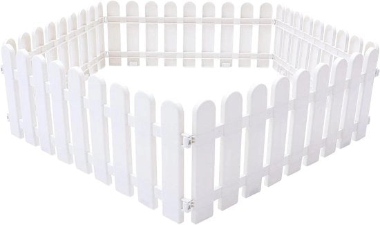 Decorative plastic white borders for garden fences and flower beds - Set of 5 pieces - Borders for lawn, paths - 50 x 20 cm