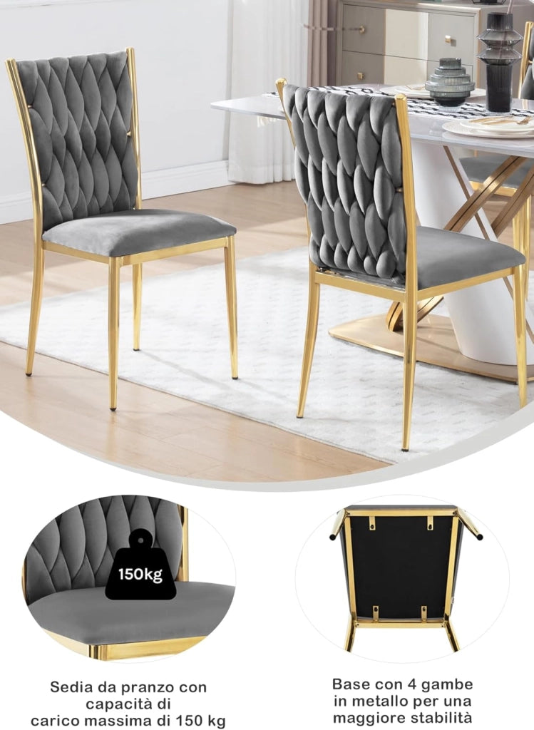 Set di 4 Sedie Sala da Pranzo, Sedie da Cucina in Velluto, Sedie Trasparenti Moderne, Sedie di Design, Schienale Alto Gambe in Metallo, Portata 150 kg, Grigio Scuro EZS71dgr-4
