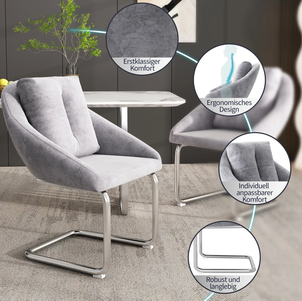 Set di 4 sedie in velluto grigio