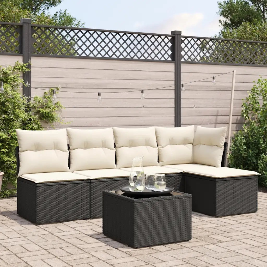 Set Divano da Giardino 6 pz | Set Salotto da Giardino con Cuscini Nero in Polyrattan