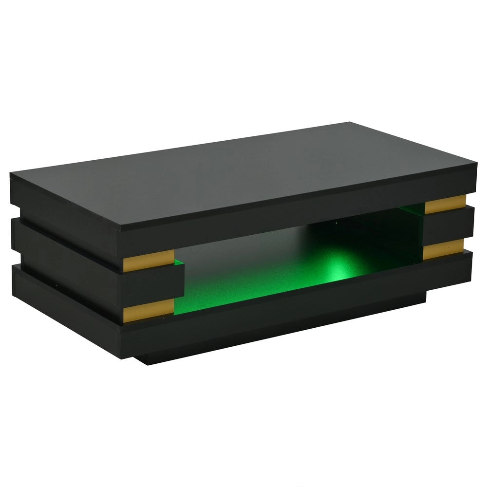 Tavolino da Caff¨¨ con Vano Contenitore e LED ¨C Xylo ¨C Truciolato Nero Lucido 100x50x35
