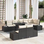 Set di divani da giardino da 9 pezzi con cuscini in polirattan nero