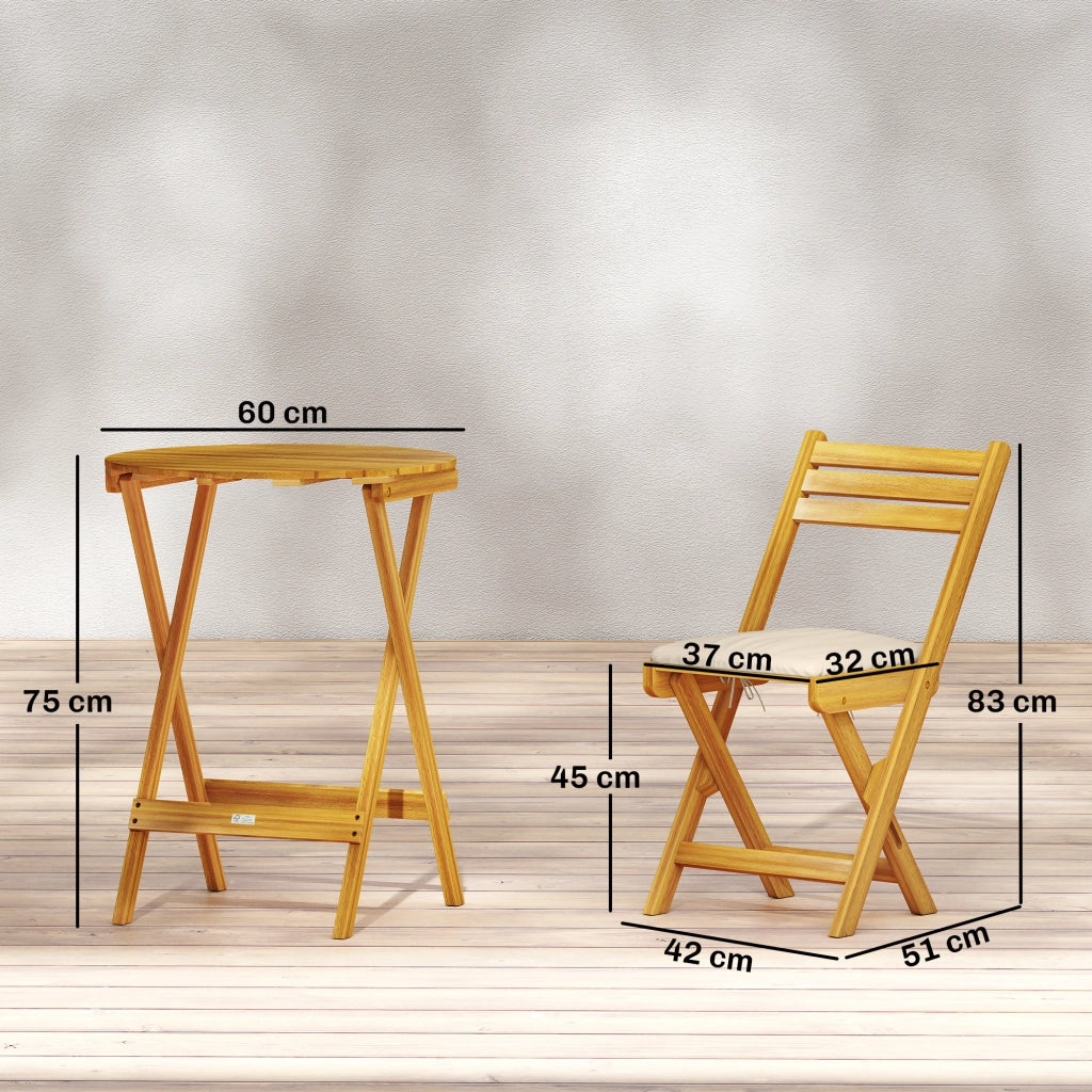 Set sedie pieghevoli e tavolo rotondo ¨C Zephmum ¨C Legno naturale